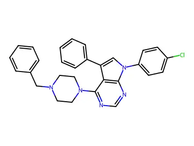 4-(4-benzylpiperazin-1-yl)-7-(4-chlorophenyl)-5-phenyl-7H-pyrrolo[2,3-d]pyrimidine structure