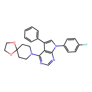 8-[7-(4-fluorophenyl)-5-phenyl-7H-pyrrolo[2,3-d]pyrimidin-4-yl]-1,4-dioxa-8-azaspiro[4.5]decane structure