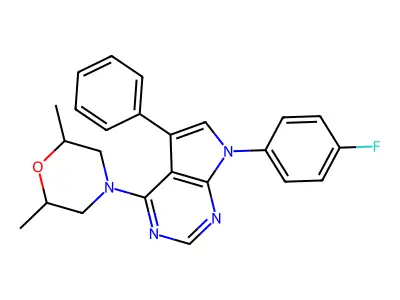 4-[7-(4-fluorophenyl)-5-phenylpyrrolo[2,3-d]pyrimidin-4-yl]-2,6-dimethylmorpholine structure