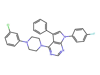 4-(4-(3-chlorophenyl)piperazin-1-yl)-7-(4-fluorophenyl)-5-phenyl-7H-pyrrolo[2,3-d]pyrimidine structure
