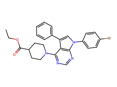 ethyl 1-[7-(4-bromophenyl)-5-phenyl-7H-pyrrolo[2,3-d]pyrimidin-4-yl]piperidine-4-carboxylate structure