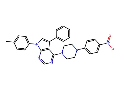 1-[7-(4-methylphenyl)-5-phenyl-7H-pyrrolo[2,3-d]pyrimidin-4-yl]-4-(4-nitrophenyl)piperazine structure