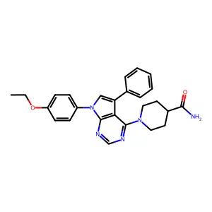 1-[7-(4-ethoxyphenyl)-5-phenyl-7H-pyrrolo[2,3-d]pyrimidin-4-yl]piperidine-4-carboxamide structure