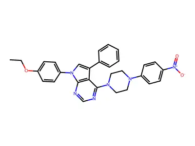 1-[7-(4-ethoxyphenyl)-5-phenyl-7H-pyrrolo[2,3-d]pyrimidin-4-yl]-4-(4-nitrophenyl)piperazine structure