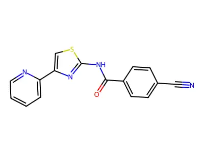 4-cyano-N-(4-(pyridin-2-yl)thiazol-2-yl)benzamide structure