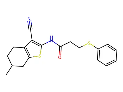 N-(3-cyano-6-methyl-4,5,6,7-tetrahydrobenzo[b]thiophen-2-yl)-3-(phenylthio)propanamide structure