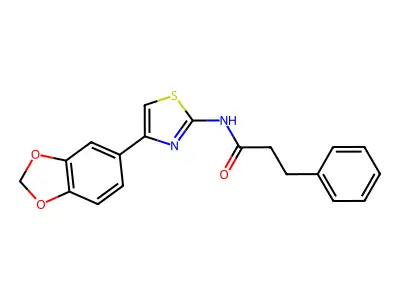 N-(4-(benzo[d][1,3]dioxol-5-yl)thiazol-2-yl)-3-phenylpropanamide structure
