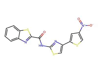 N-[4-(4-nitrothiophen-2-yl)-1,3-thiazol-2-yl]-1,3-benzothiazole-2-carboxamide structure