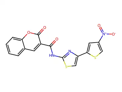 N-(4-(4-nitrothiophen-2-yl)thiazol-2-yl)-2-oxo-2H-chromene-3-carboxamide structure