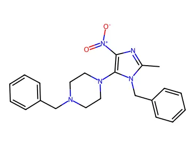 1-benzyl-4-(1-benzyl-2-methyl-4-nitro-1H-imidazol-5-yl)piperazine structure