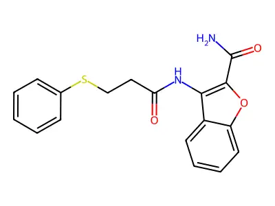 3-(3-(Phenylthio)propanamido)benzofuran-2-carboxamide structure