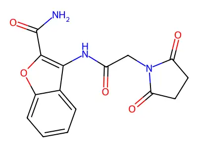 3-(2-(2,5-Dioxopyrrolidin-1-yl)acetamido)benzofuran-2-carboxamide structure