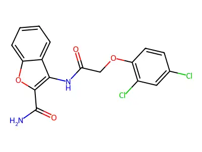 3-(2-(2,4-Dichlorophenoxy)acetamido)benzofuran-2-carboxamide structure