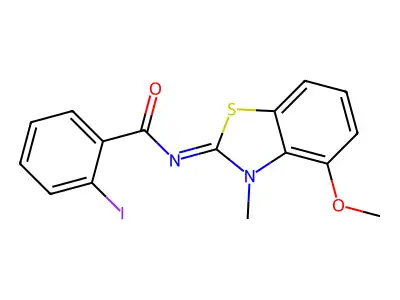 2-iodo-N-(4-methoxy-3-methyl-1,3-benzothiazol-2-ylidene)benzamide structure