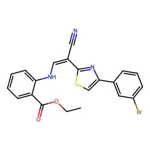 (Z)-ethyl 2-((2-(4-(3-bromophenyl)thiazol-2-yl)-2-cyanovinyl)amino)benzoate structure