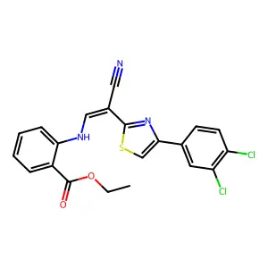 (Z)-ethyl 2-((2-cyano-2-(4-(3,4-dichlorophenyl)thiazol-2-yl)vinyl)amino)benzoate structure