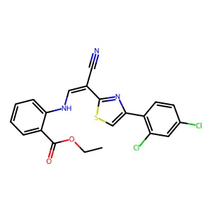 (Z)-ethyl 2-((2-cyano-2-(4-(2,4-dichlorophenyl)thiazol-2-yl)vinyl)amino)benzoate structure