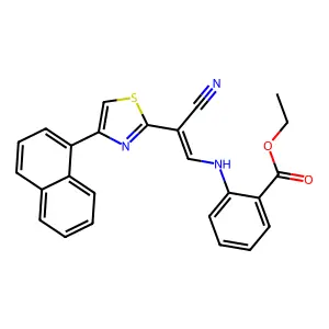 (E)-ethyl 2-((2-cyano-2-(4-(naphthalen-1-yl)thiazol-2-yl)vinyl)amino)benzoate structure
