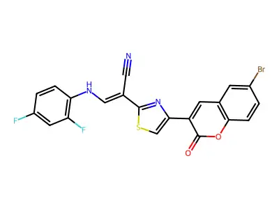 (2Z)-2-[4-(6-bromo-2-oxo-2H-chromen-3-yl)-1,3-thiazol-2-yl]-3-[(2,4-difluorophenyl)amino]prop-2-enenitrile structure
