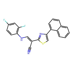 (E)-3-((2,4-difluorophenyl)amino)-2-(4-(naphthalen-1-yl)thiazol-2-yl)acrylonitrile structure