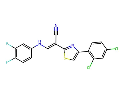 (Z)-2-(4-(2,4-dichlorophenyl)thiazol-2-yl)-3-((3,4-difluorophenyl)amino)acrylonitrile structure