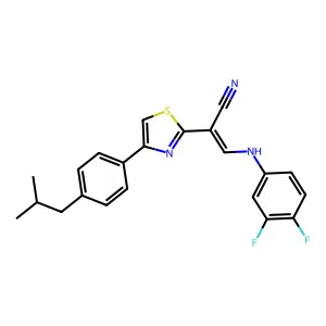 (2E)-3-[(3,4-difluorophenyl)amino]-2-{4-[4-(2-methylpropyl)phenyl]-1,3-thiazol-2-yl}prop-2-enenitrile structure