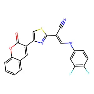 (2E)-3-[(3,4-difluorophenyl)amino]-2-[4-(2-oxo-2H-chromen-3-yl)-1,3-thiazol-2-yl]prop-2-enenitrile structure