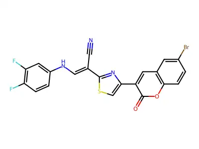 (2Z)-2-[4-(6-bromo-2-oxo-2H-chromen-3-yl)-1,3-thiazol-2-yl]-3-[(3,4-difluorophenyl)amino]prop-2-enenitrile structure