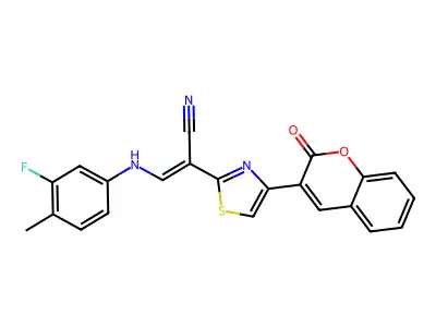 (2Z)-3-[(3-fluoro-4-methylphenyl)amino]-2-[4-(2-oxo-2H-chromen-3-yl)-1,3-thiazol-2-yl]prop-2-enenitrile structure