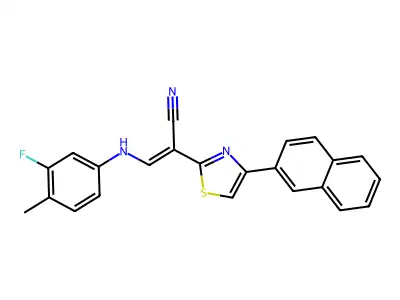 (Z)-3-((3-fluoro-4-methylphenyl)amino)-2-(4-(naphthalen-2-yl)thiazol-2-yl)acrylonitrile structure