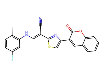(2Z)-3-[(5-fluoro-2-methylphenyl)amino]-2-[4-(2-oxo-2H-chromen-3-yl)-1,3-thiazol-2-yl]prop-2-enenitrile structure