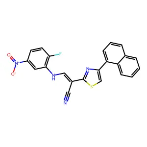 (E)-3-((2-fluoro-5-nitrophenyl)amino)-2-(4-(naphthalen-1-yl)thiazol-2-yl)acrylonitrile structure