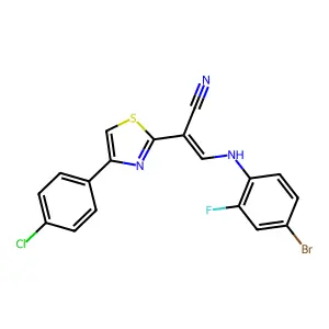 (E)-3-((4-bromo-2-fluorophenyl)amino)-2-(4-(4-chlorophenyl)thiazol-2-yl)acrylonitrile structure