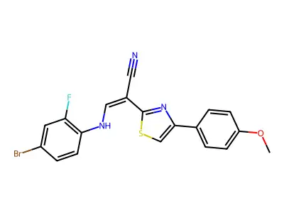 (E)-3-((4-bromo-2-fluorophenyl)amino)-2-(4-(4-methoxyphenyl)thiazol-2-yl)acrylonitrile structure