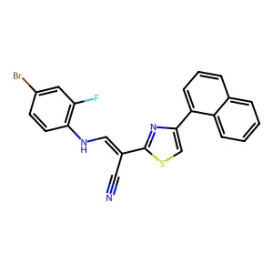 (E)-3-((4-bromo-2-fluorophenyl)amino)-2-(4-(naphthalen-1-yl)thiazol-2-yl)acrylonitrile structure