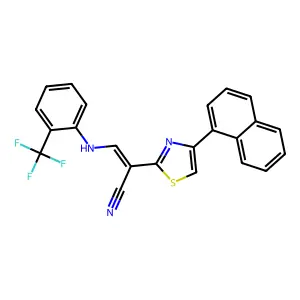 (E)-2-(4-(naphthalen-1-yl)thiazol-2-yl)-3-((2-(trifluoromethyl)phenyl)amino)acrylonitrile structure