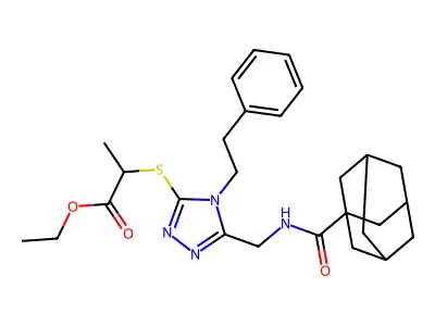ethyl 2-((5-(((1S,3s)-adamantane-1-carboxamido)methyl)-4-phenethyl-4H-1,2,4-triazol-3-yl)thio)propanoate structure