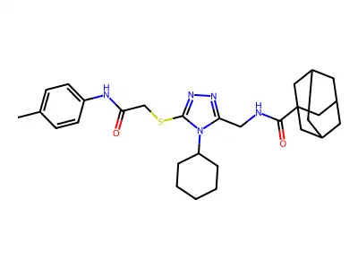 (1S,3s)-N-((4-cyclohexyl-5-((2-oxo-2-(p-tolylamino)ethyl)thio)-4H-1,2,4-triazol-3-yl)methyl)adamantane-1-carboxamide structure
