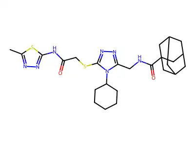 N-{[4-cyclohexyl-5-({[(5-methyl-1,3,4-thiadiazol-2-yl)carbamoyl]methyl}sulfanyl)-4H-1,2,4-triazol-3-yl]methyl}adamantane-1-carboxamide structure