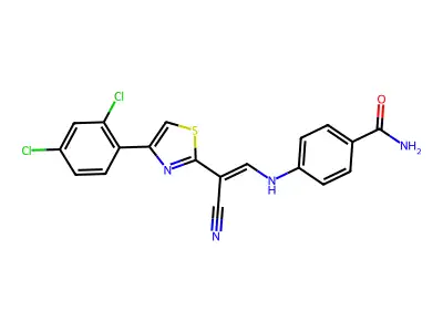 (Z)-4-((2-cyano-2-(4-(2,4-dichlorophenyl)thiazol-2-yl)vinyl)amino)benzamide structure