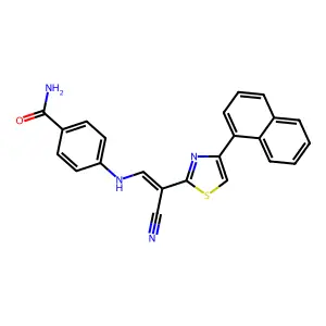 (E)-4-((2-cyano-2-(4-(naphthalen-1-yl)thiazol-2-yl)vinyl)amino)benzamide structure