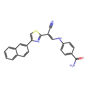 (E)-4-((2-cyano-2-(4-(naphthalen-2-yl)thiazol-2-yl)vinyl)amino)benzamide structure