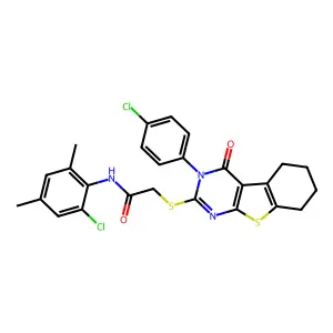 N-(2-Chloro-4,6-dimethylphenyl)-2-((3-(4-chlorophenyl)-4-oxo-3,4,5,6,7,8-hexahydrobenzo[4,5]thieno[2,3-d]pyrimidin-2-yl)thio)acetamide structure