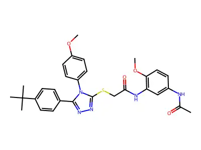 N-[5-(acetylamino)-2-methoxyphenyl]-2-{[5-(4-tert-butylphenyl)-4-(4-methoxyphenyl)-4H-1,2,4-triazol-3-yl]sulfanyl}acetamide structure