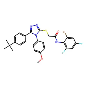 N-(2-bromo-4,6-difluorophenyl)-2-{[5-(4-tert-butylphenyl)-4-(4-methoxyphenyl)-4H-1,2,4-triazol-3-yl]sulfanyl}acetamide structure