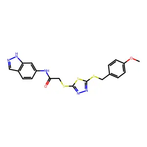 N-(1H-Indazol-6-yl)-2-((5-((4-methoxybenzyl)thio)-1,3,4-thiadiazol-2-yl)thio)acetamide structure