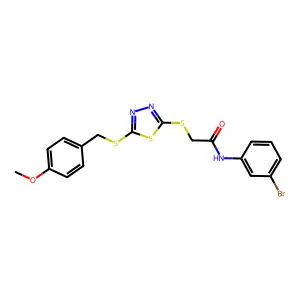 N-(3-BR-PH)-2-((5-((4-Methoxybenzyl)thio)-1,3,4-thiadiazol-2-YL)thio)acetamide structure