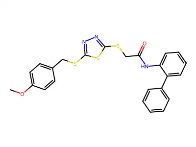 N-(biphenyl-2-yl)-2-({5-[(4-methoxybenzyl)sulfanyl]-1,3,4-thiadiazol-2-yl}sulfanyl)acetamide structure