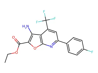 ET 3-Amino-6-(4-F-phenyl)-4-(trifluoromethyl)furo(2,3-B)pyridine-2-carboxylate structure