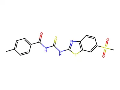 4-methyl-N-((6-(methylsulfonyl)benzo[d]thiazol-2-yl)carbamothioyl)benzamide structure